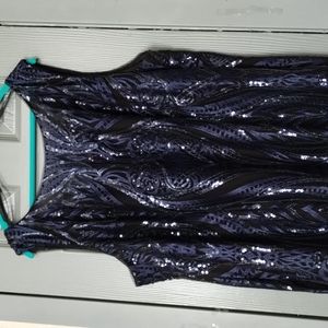 Calvin Klein Navy Blue and Black sequined and embroidered Size 24 cocktail dress